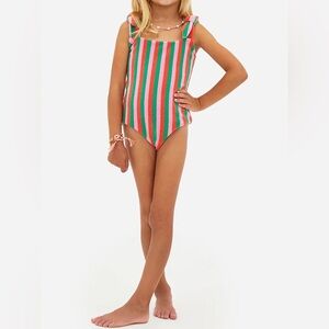 Beach riot Girls' Striped One-Piece Swimsuit in Pink, Green & Red